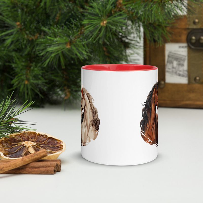 White Ceramic Mug with Color Inside, 11&amp;15oz, Horses nose-to-nose, jbgjpy