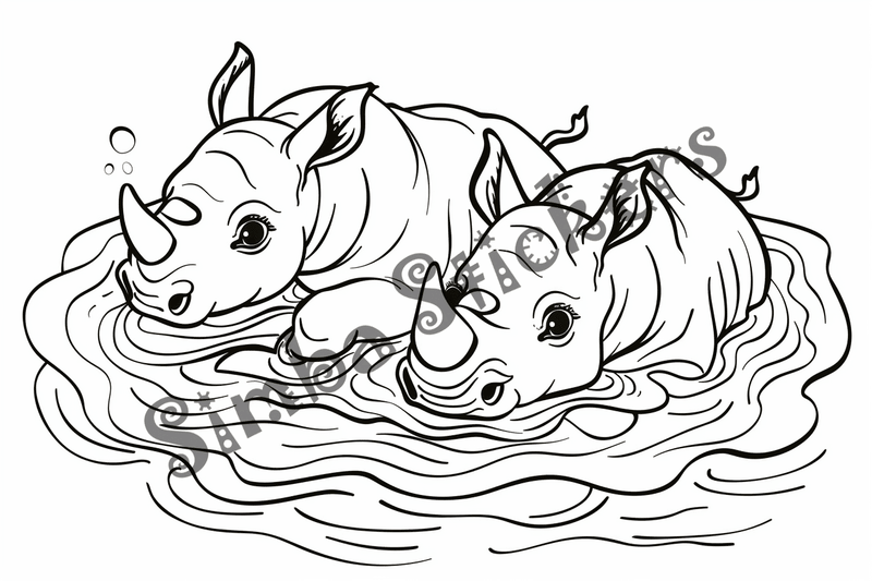 Colouring pages, bundle of rhinos, 25 images
