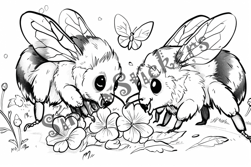 Colouring pages, bundle of bees, 25 images 2