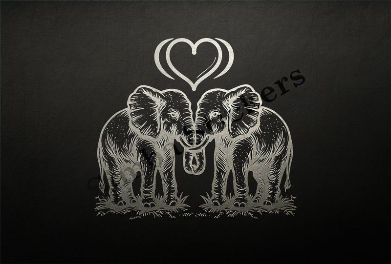 Elephants in love, outline art