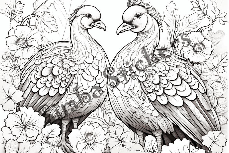 Colouring pages, bundle of turkeys in love, 10 images