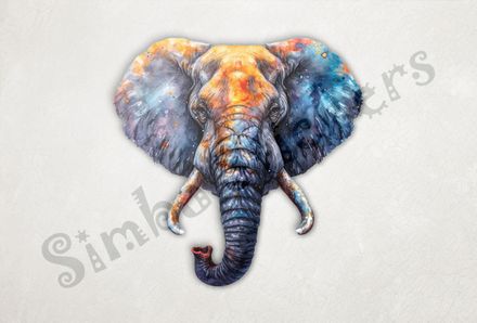 Elephant front, intensely vibrant watercolour