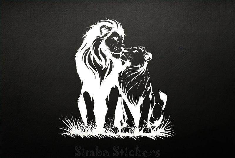 Male with lioness nose-to-nose affectionately, outline art, xdodat