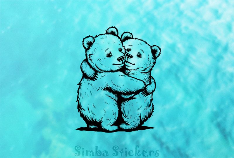 Bears cubs hugging while standing, outline art, ywoky5