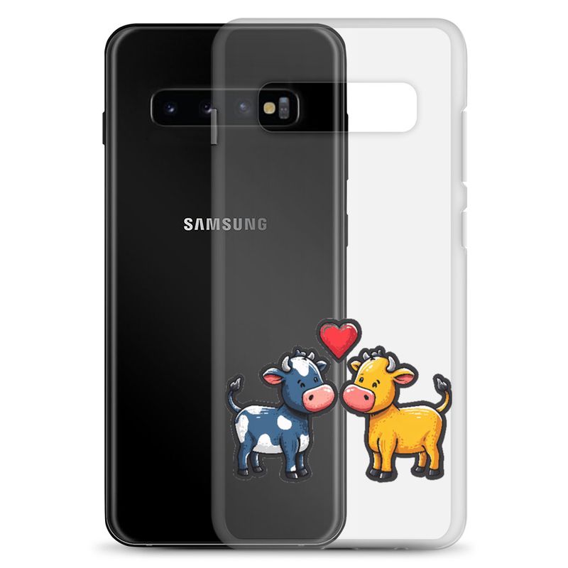 Clear Case for Samsung, Cattle, bull and cow in love, colourful , heart in picture, fvta2y