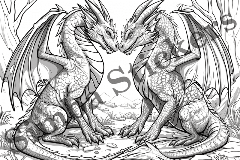 Colouring pages, bundle of dragons, 25 images