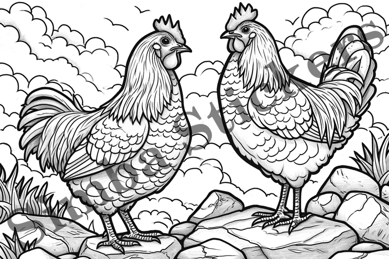 Colouring pages, Bundle of chicken in love, 10 images