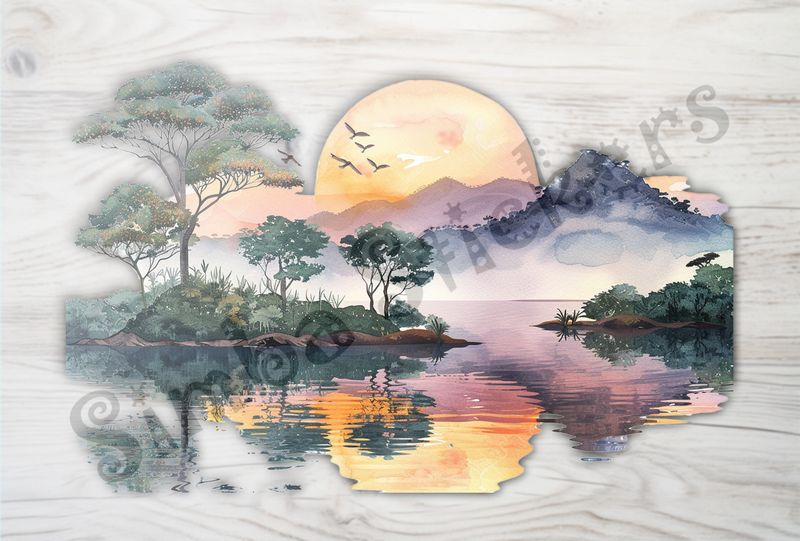 Equatorial Rainforest  landscape, with sun&#x27;s reflection on river