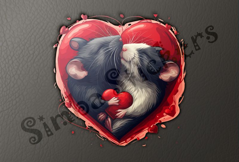 Mice in love holding small Valentine&#x27;s heart, inside larger heart