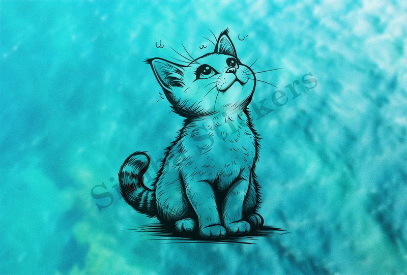 Cat looking up innocently, outline art, uymb4f