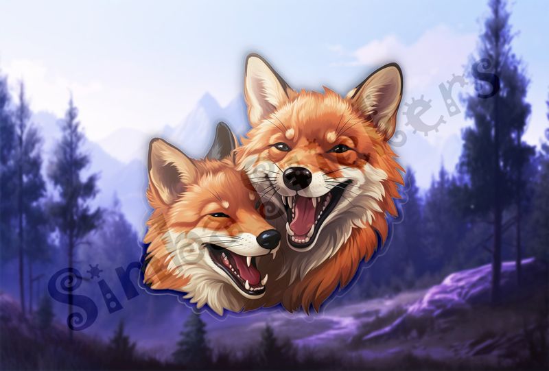 Two red foxes laughing 