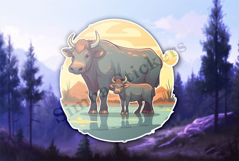 Buffalo mother with her calf