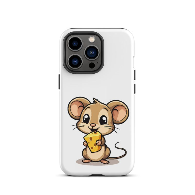 Tough Case for iPhone, Small Mouse happily licking large chunk of cheese, pqapy6