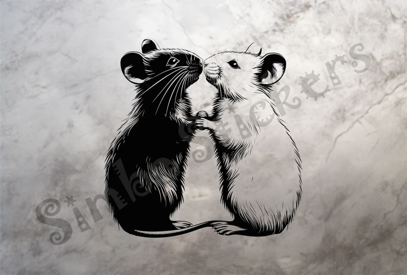 Mice sniffing each otther, holding hands, outline art
