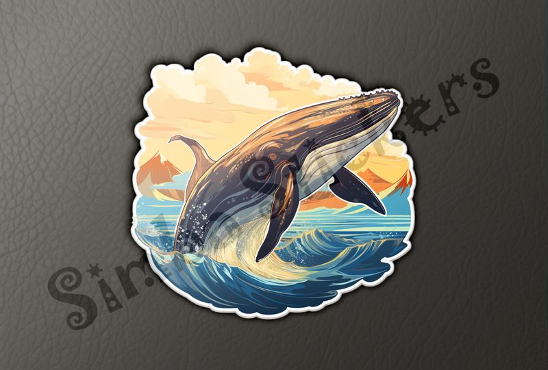 Whale leaping out of water at sunset