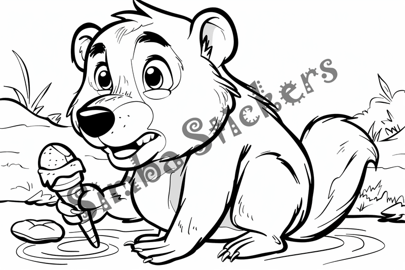 Colouring pages, bundle of beavers with food, 10 images
