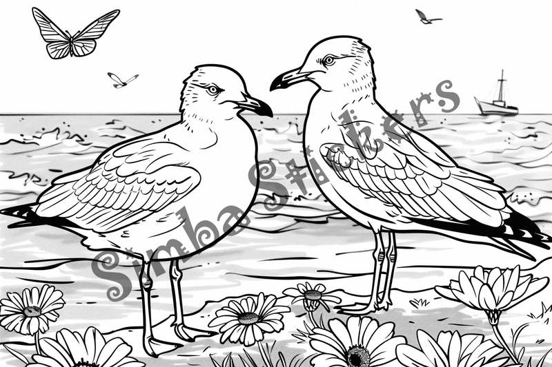 Colouring pages, bundle of seagulls 2, 25 images