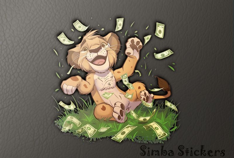 Simba Lion cub laughingly throwing money