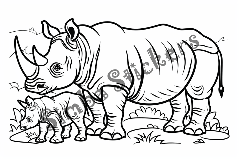 Colouring pages, bundle of rhinos, 25 images