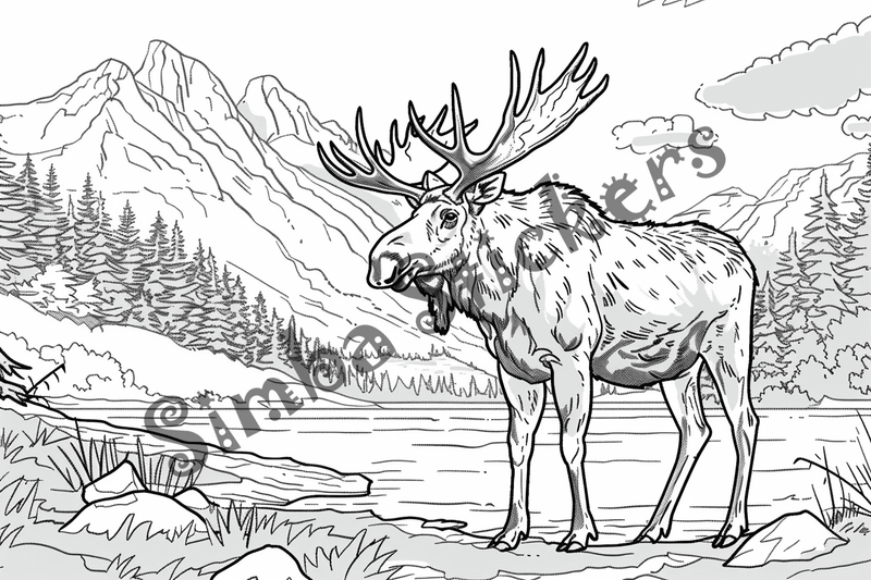 Colouring pages, Bundle of moose, 50 images