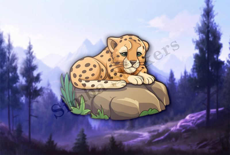 Baby cheetah on a leafy rock