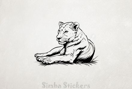 Lioness resting atentively in the Savanna, outline art, 90uvno