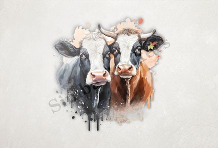 Cows nose-to-nose, watercolour