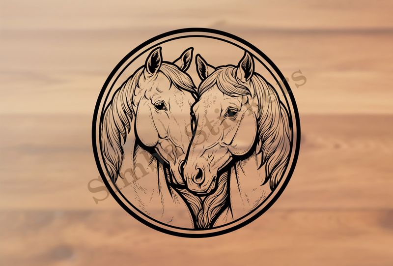 Horses nose-to-nose, in a circle, outline art