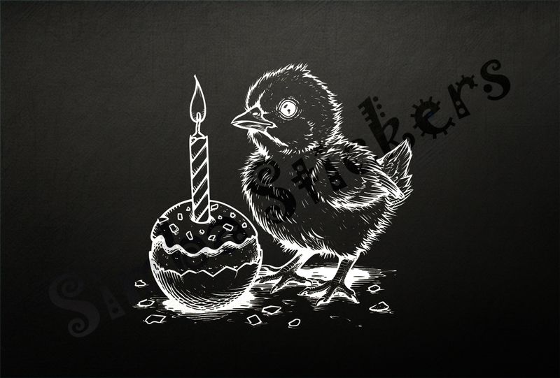 Chick by birthday candle , outline art