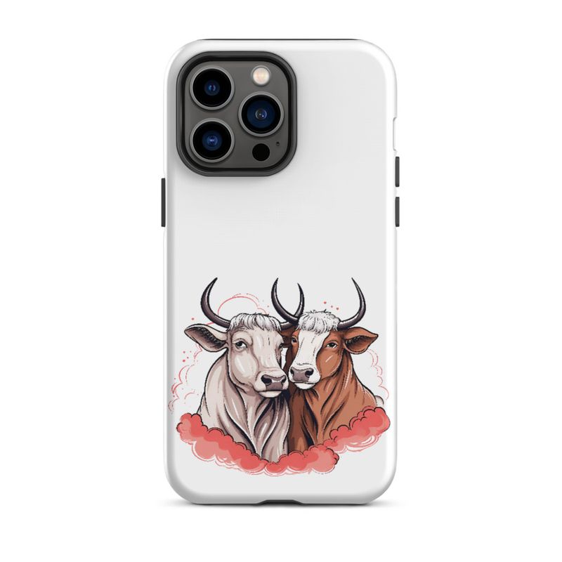 Tough Case for iPhone, Bull and cow, romantic, reddish clouds, qoucds