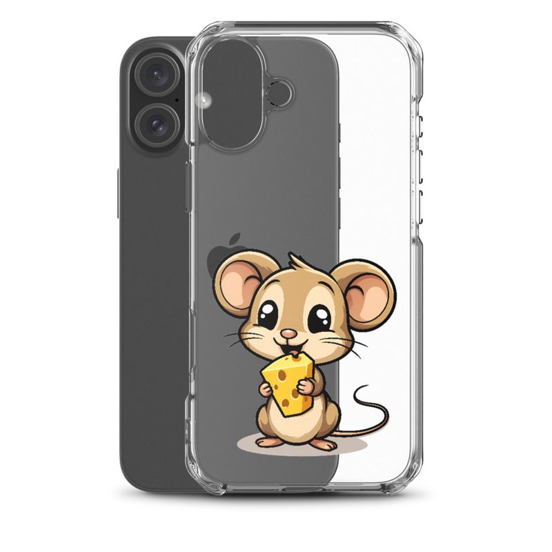 Clear Case for iPhone, Small Mouse happily licking large chunk of cheese, pqapy6