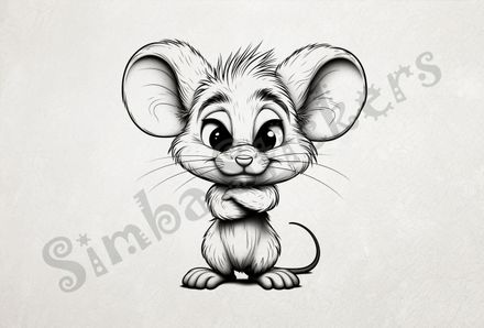 Mouse bemused with arms folded, outline art