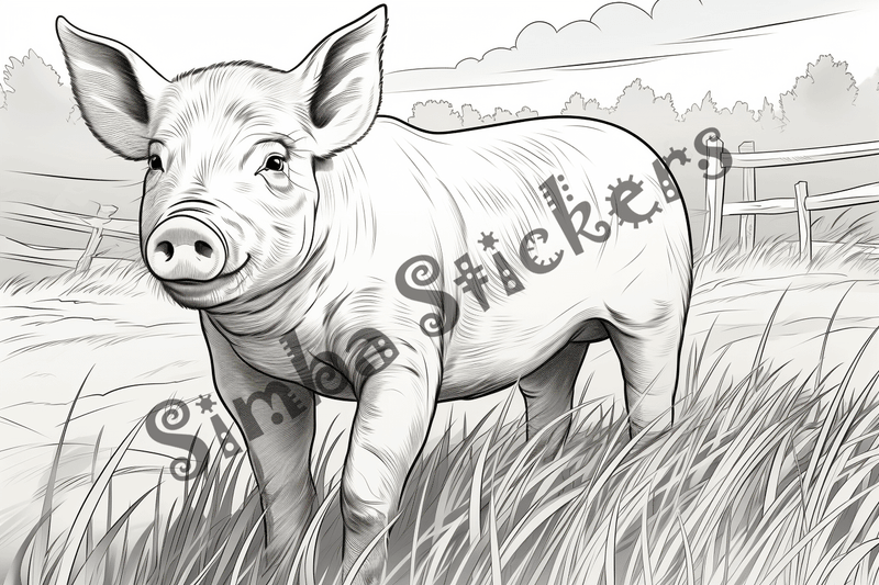 Colouring pages, bundle of pigs on a farm, 10 images