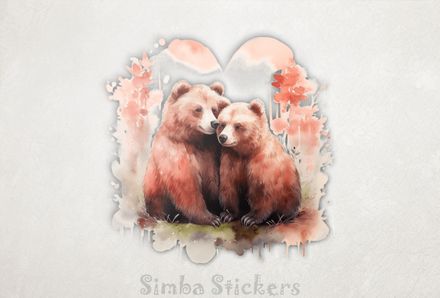 Bears cubs cheek-to-cheek in pinkish background, watercolour, xfqx0y