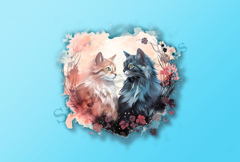 Cats in love, watercolour