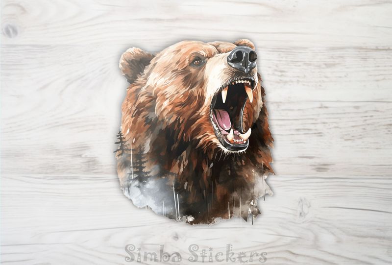 Bear growling, forest foreground, watercolour, dpd3ro