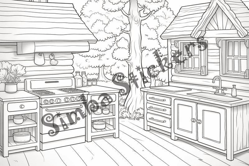 Colouring pages, bundle of house kitchens, 25 images