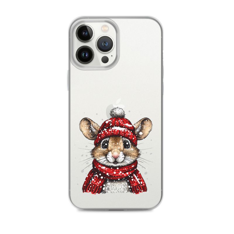 Clear Case for iPhone, Mouse wearing red winter hat and scarf in the snow, xg8dl3