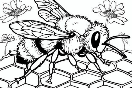Colouring pages, bundle of bees with glasses, honeycombs or flowers, 25 images 2