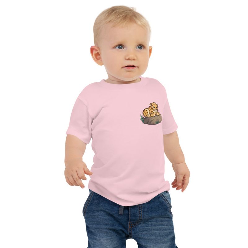 Baby Staple Tee, Baby cheetah on a rock, left chest