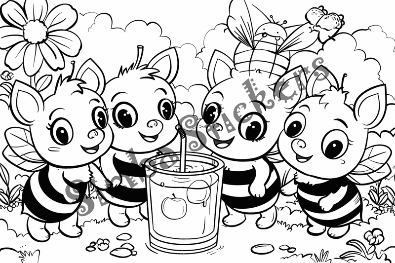 Colouring pages, bundle of bees, 25 images 2