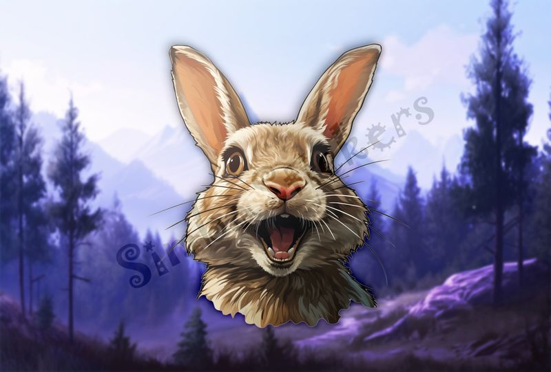 Hare laughing, mouth wide open