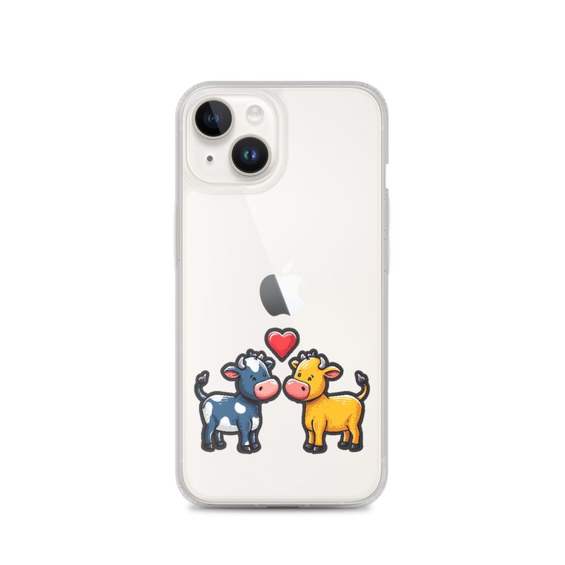 Clear Case for iPhone, Cattle, bull and cow in love, colourful , heart in picture, fvta2y