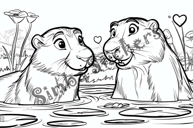 Colouring pages, bundle of groundhogs in love, 25 images
