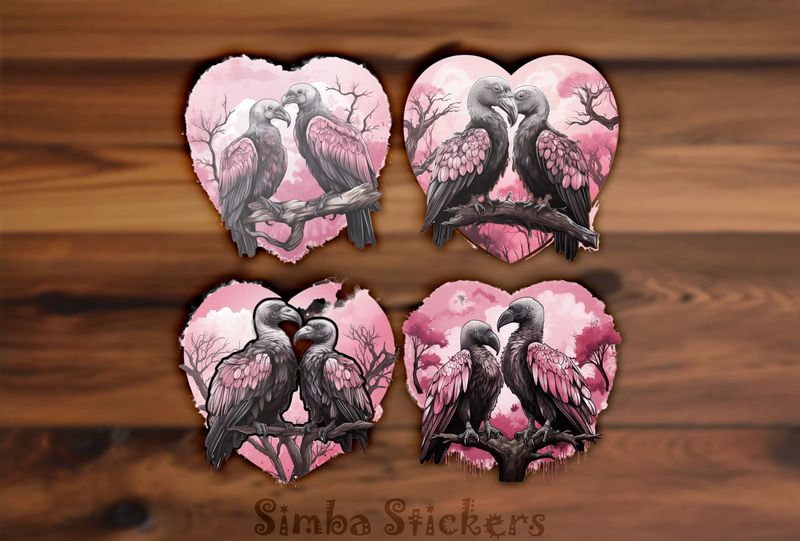 Vultures in love in Valentine&#x27;s heart frames, 4-in-1, czcqwk
