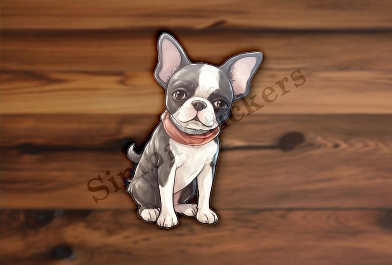 Boston Terrier dog with scarf, watercolour