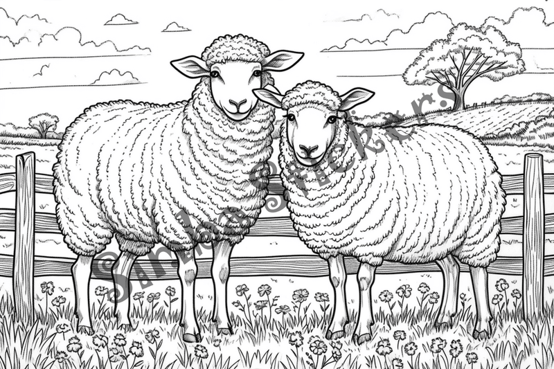 Colouring pages, bundle of multiple sheep, 10 images