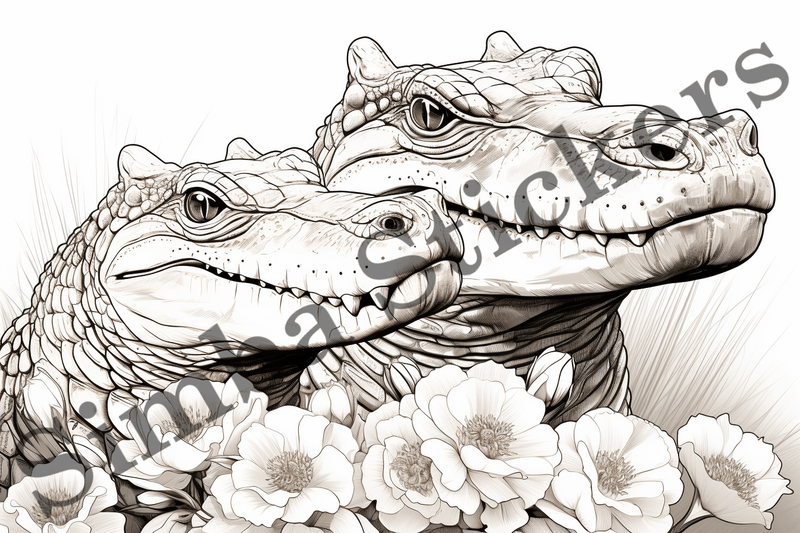 Colouring pages, Bundle of crocodiles in love, 10 images