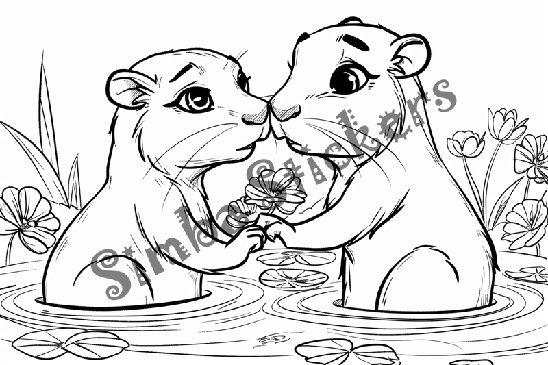 Colouring pages, bundle of capybaras in water, 10 images