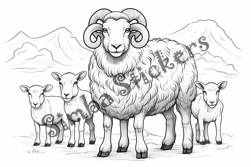Colouring pages, bundle of sheep, 25 images